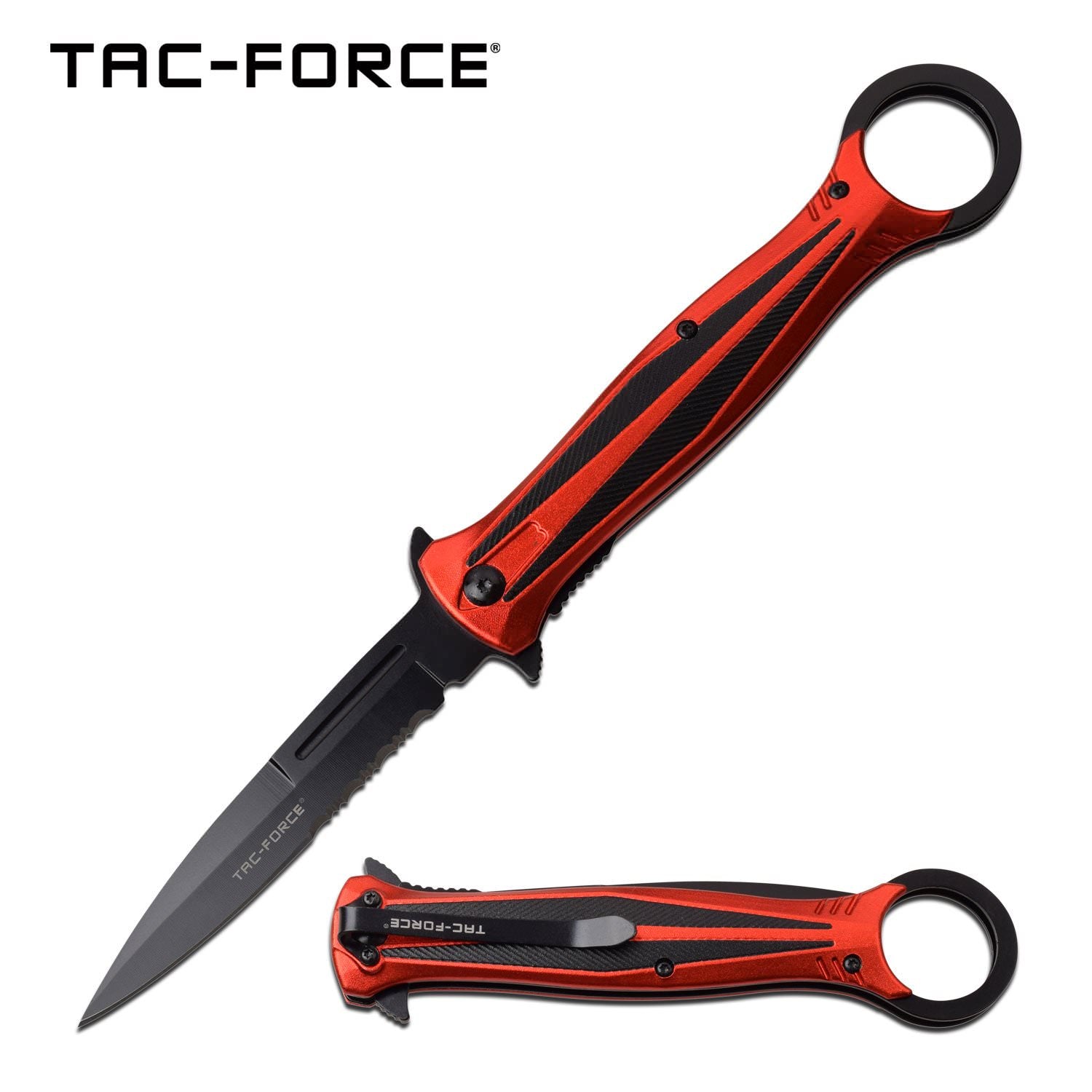 4" Stiletto Serrated Blade Red Tactical Spring-Assist Folding Knife - Tophatter's Guns'N'Weapons Store Collectible Weapons - Tophatter Daily Deals
