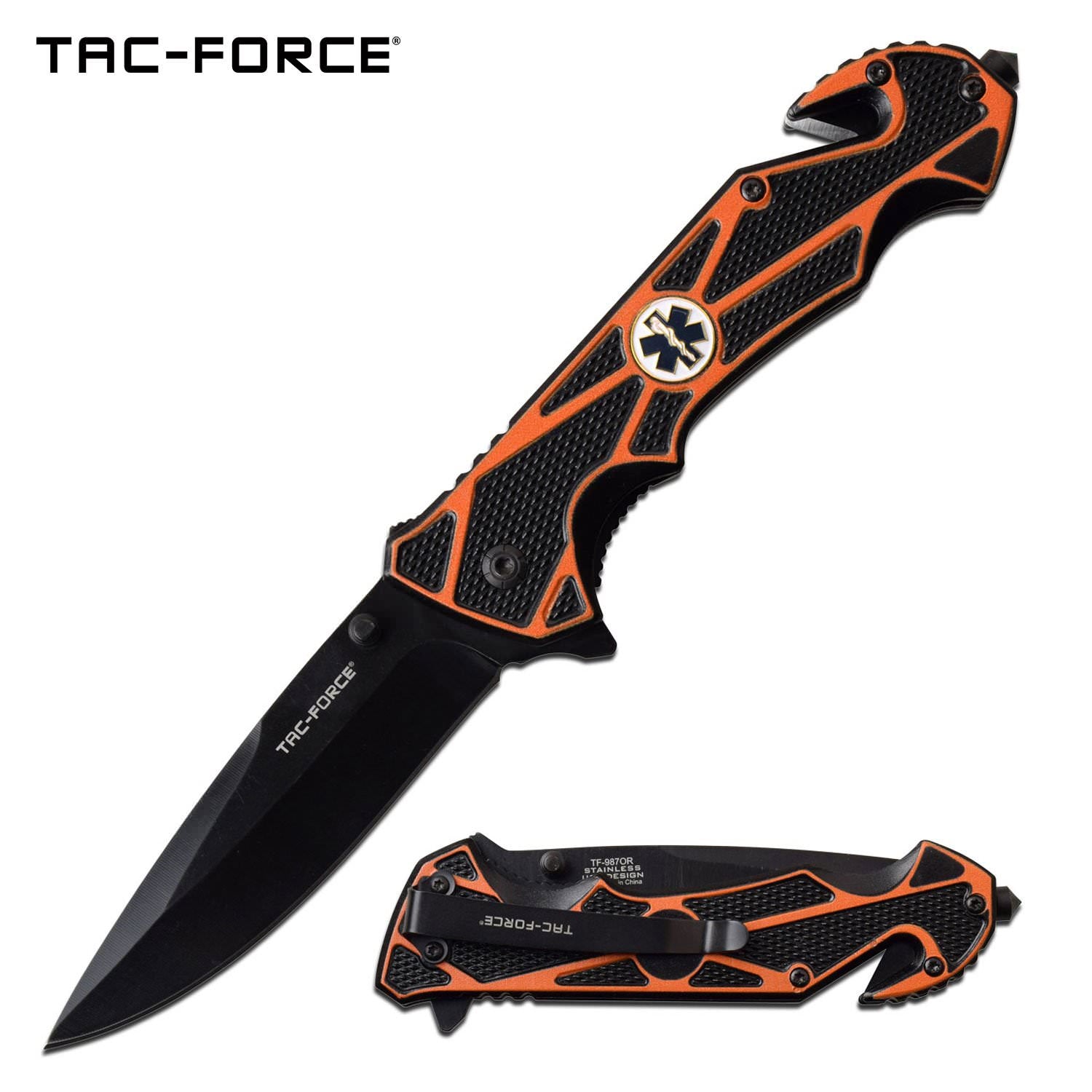 Spring Assist Folding Knife Orange EMT Paramedic Black Blade Rescue - Tophatter's Inc. Weapons Store Online Collectible Weapons - Tophatter Daily Deals