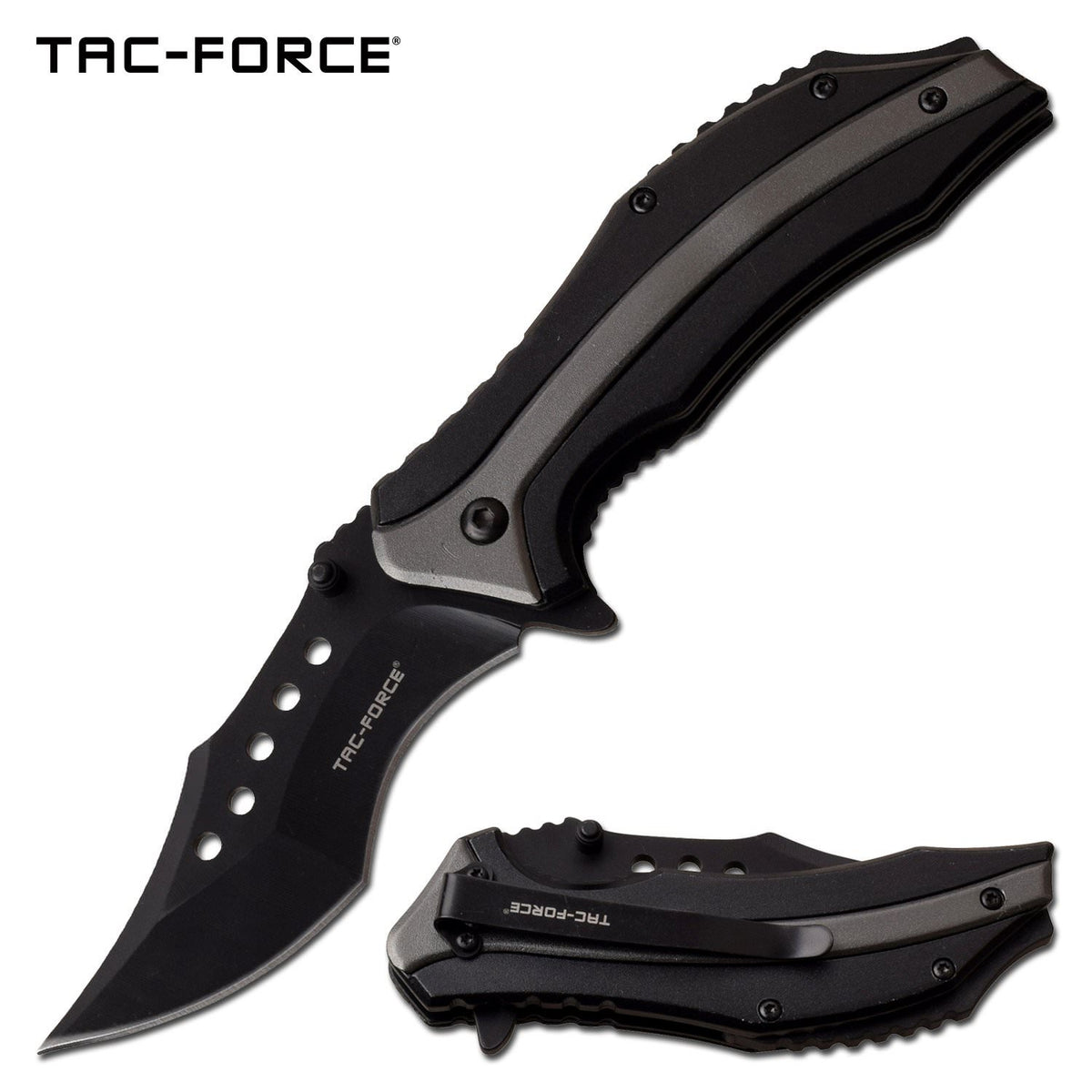 Pocket Knife Spring Assist Black Gray Aluminum Handle - Tophatter's Inc. Weapons Store Online Collectible Weapons - Tophatter Daily Deals