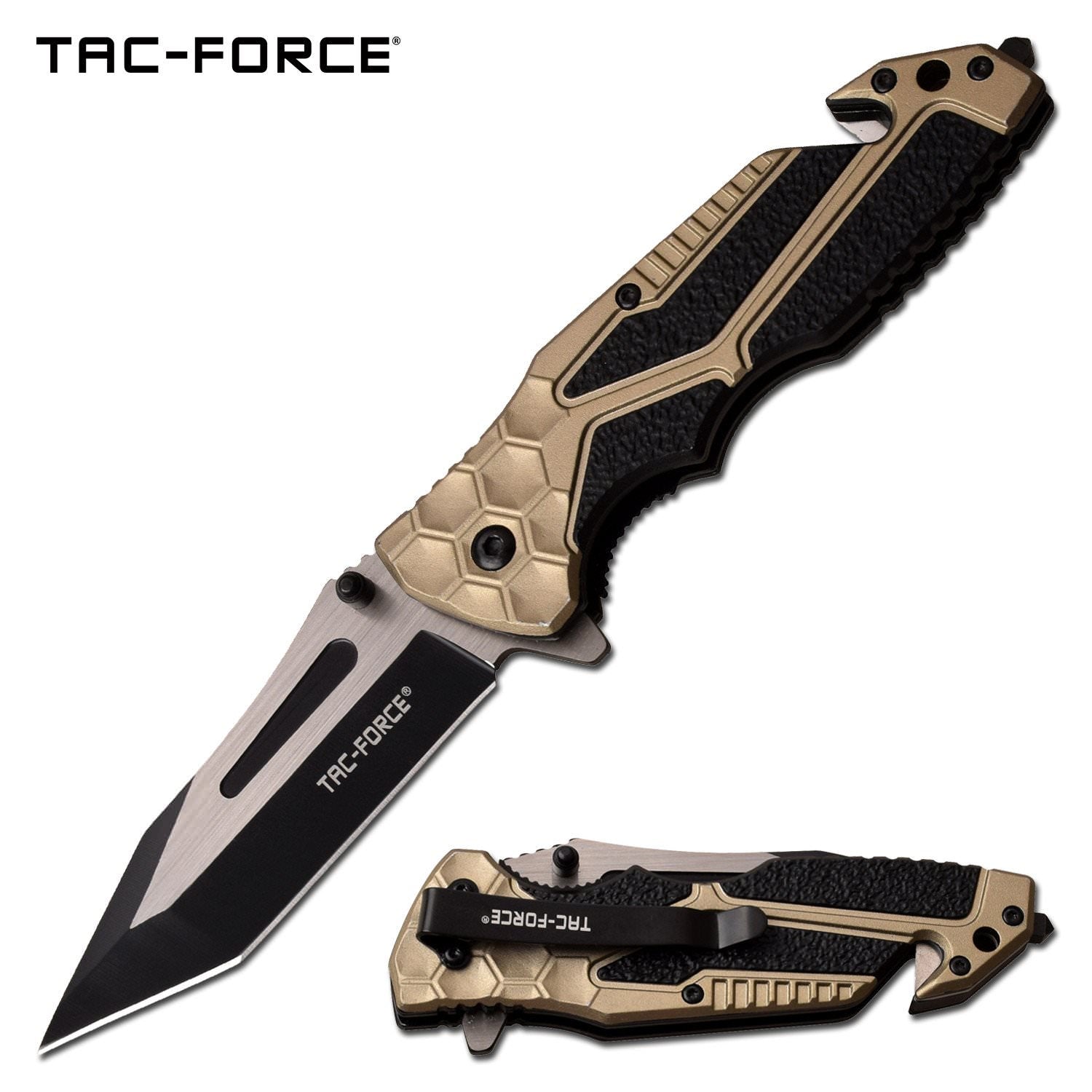 Spring Assist Folding Knife 3.5" Black Tanto Blade Tan EDC Tactical - TOPHATTER'S ARMORY DEALS Collectible Weapons - Tophatter Daily Deals