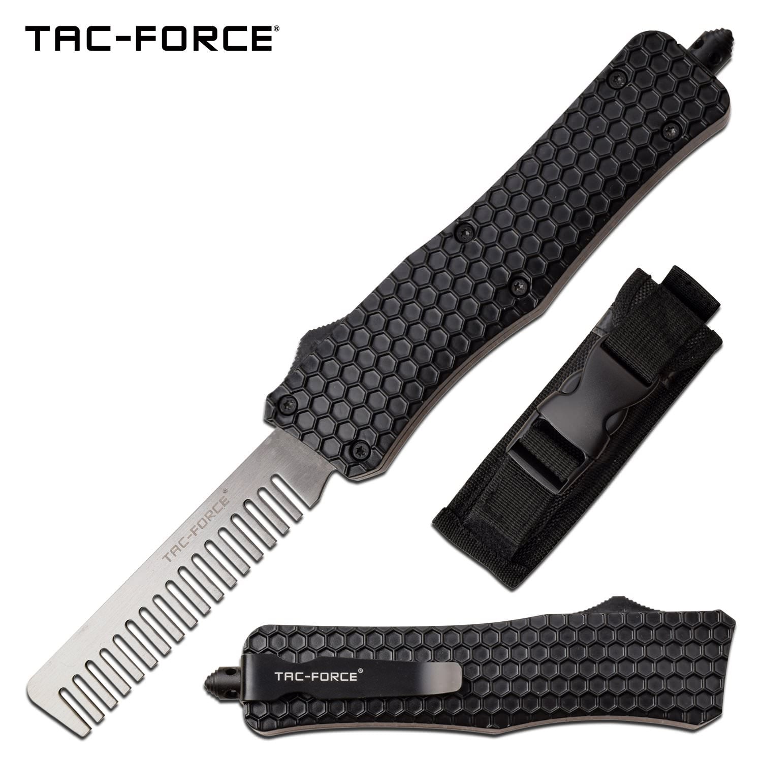 Automatic Beard Comb Out the Front Black Hexagon Handle - Tophatter's Army Products & Self Defense Collectible Weapons - Tophatter Daily Deals