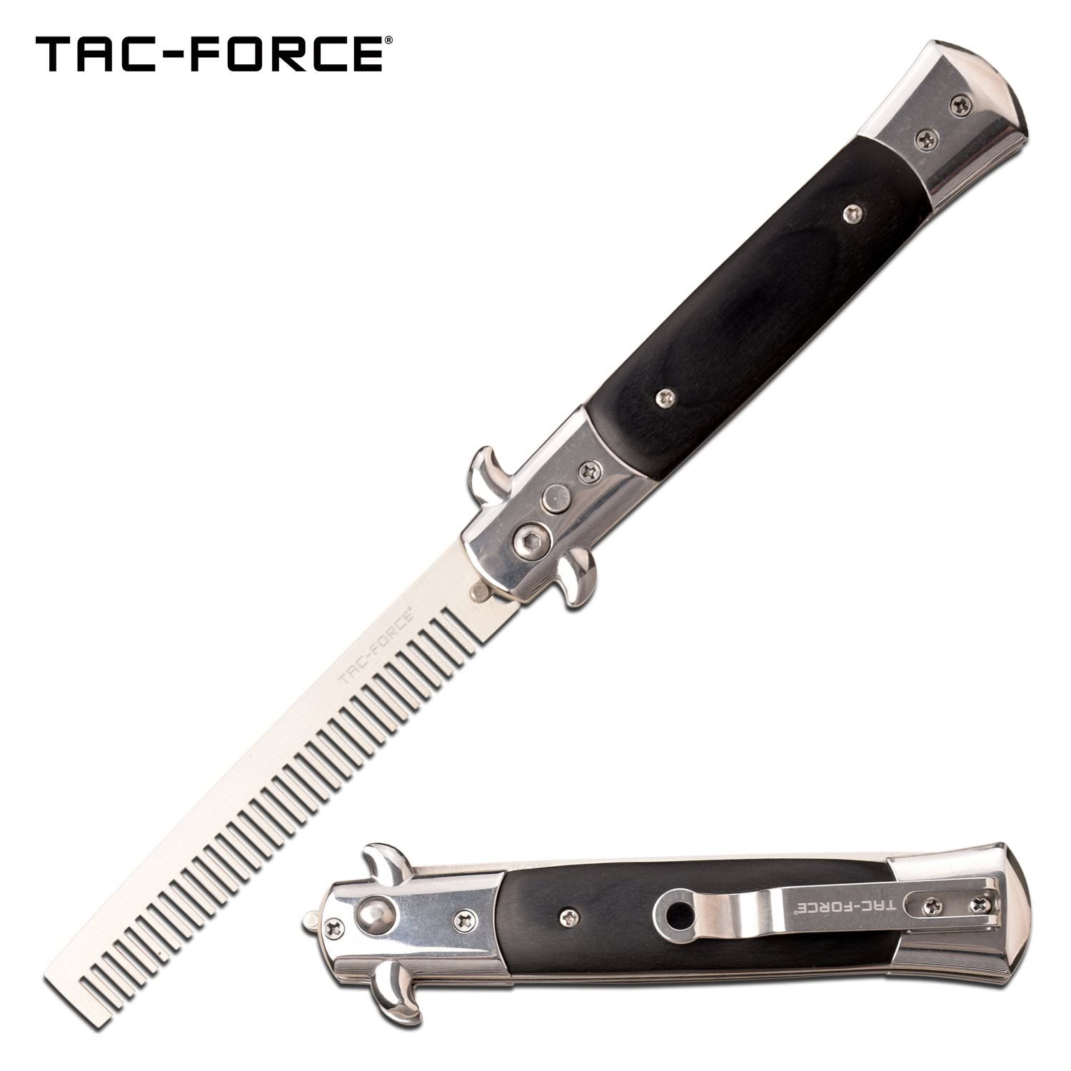 Automatic Push Button Folding Comb Switchblade Knife Black Pakkawood Handle - Tophatter's Guns'N'Weapons Store Collectible Weapons - Tophatter Daily Deals