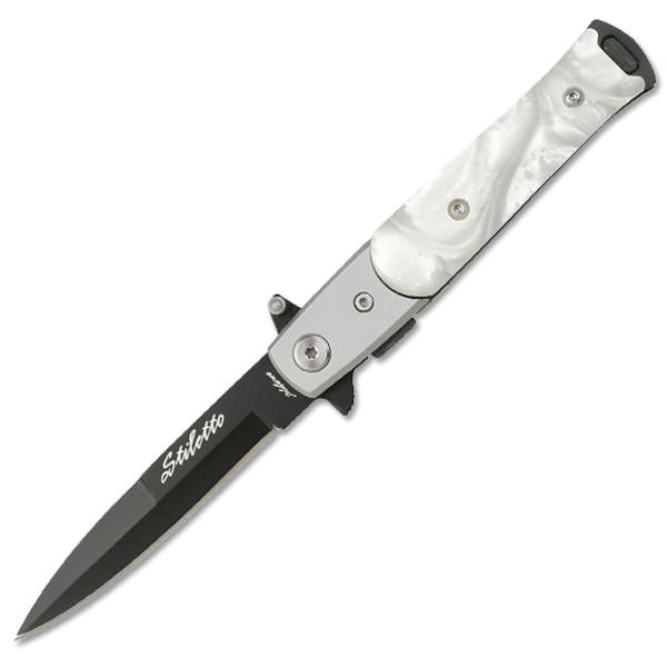 4 Inch Closed Stiletto Style Assisted Opening Knife With Pearl Handle Collectible Weapons - Tophatter Daily Deals