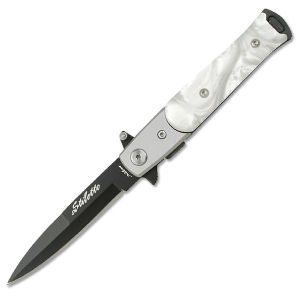 4 Inch Closed Stiletto Style Assisted Opening Knife With Pearl Handle - Tophatter's Inc. Weapons Store Online Collectible Weapons - Tophatter Daily Deals