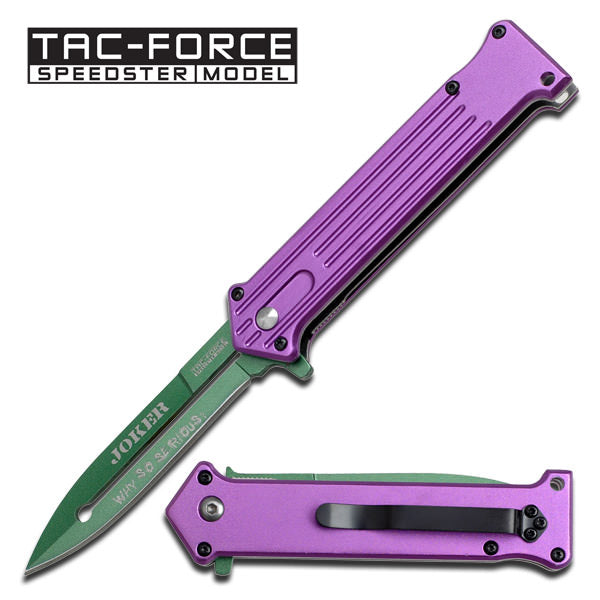 "Why So Serious?" Green Blade Spring Assist Folding Pocket Joker Knife - Tophatter's Guns'N'Weapons Store Collectible Weapons - Tophatter Daily Deals