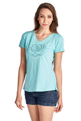 Women's Short Sleeve Rose Embroidered V-Neck Tee Tops - Tophatter Daily Deals