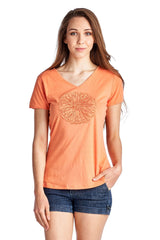 Women's Short Sleeve Rose Embroidered V-Neck Tee Tops - Tophatter Daily Deals