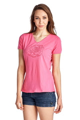 Women's Short Sleeve Rose Embroidered V-Neck Tee Tops - Tophatter Daily Deals