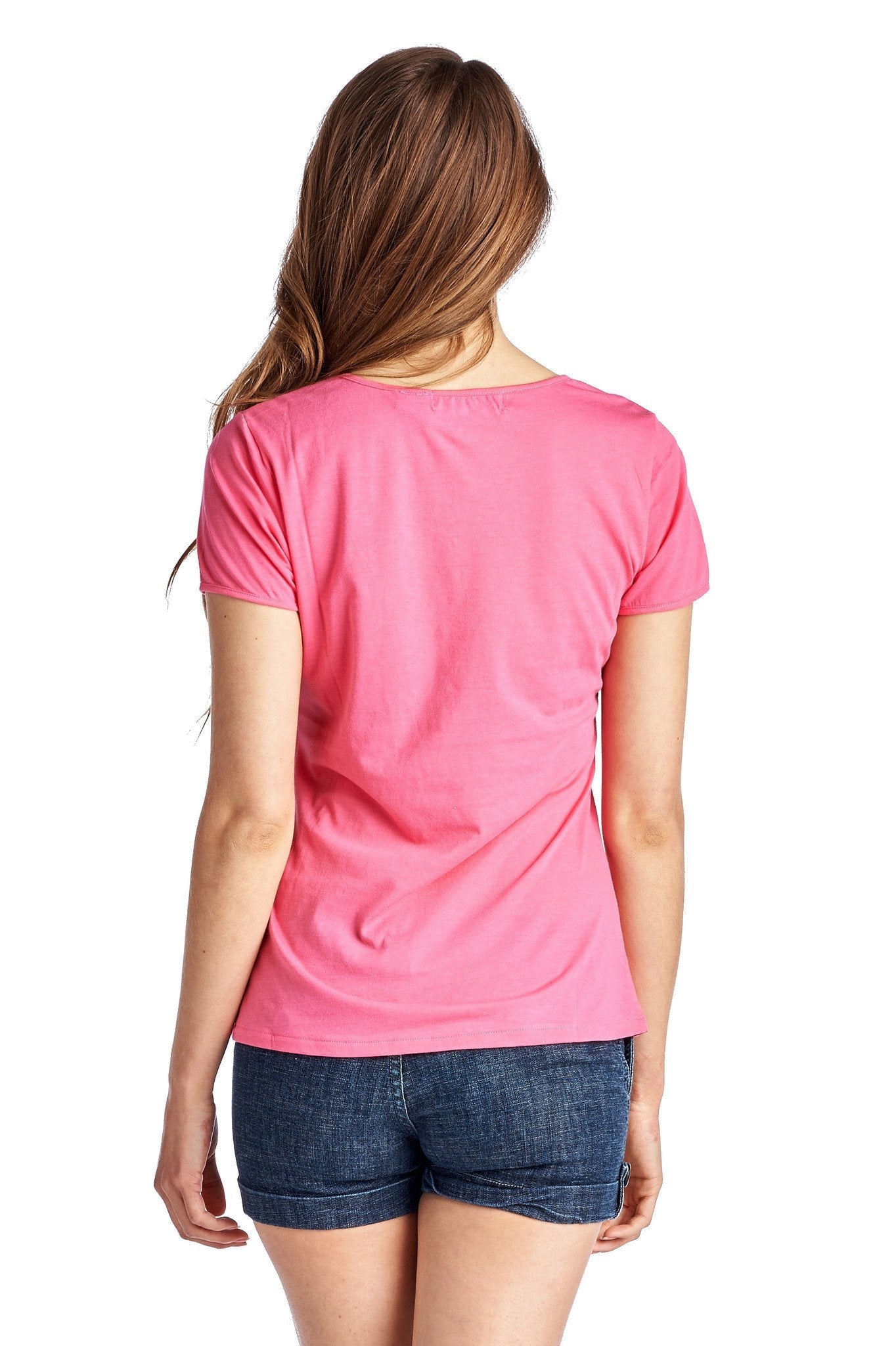 Women's Short Sleeve Rose Embroidered V-Neck Tee Tops - Tophatter Daily Deals