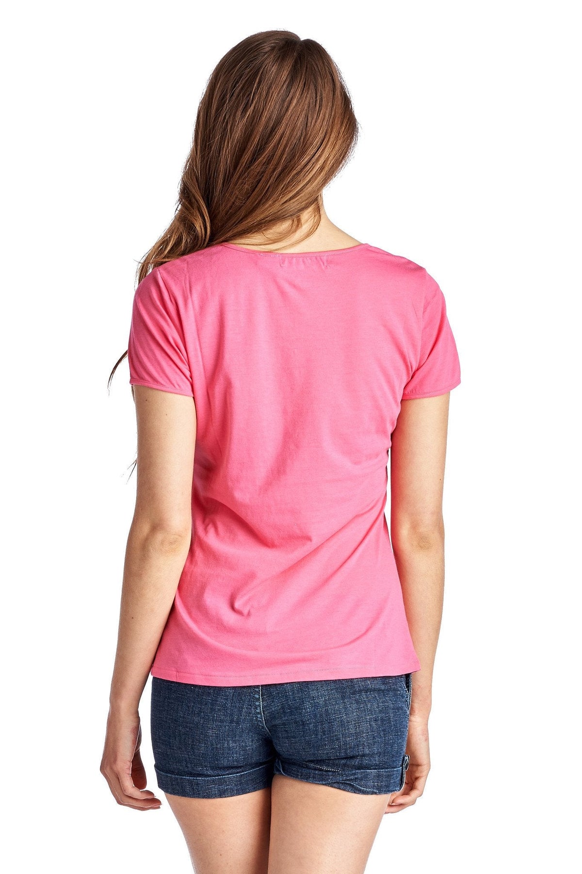 Women's Short Sleeve Rose Embroidered V-Neck Tee Tops - Tophatter Daily Deals
