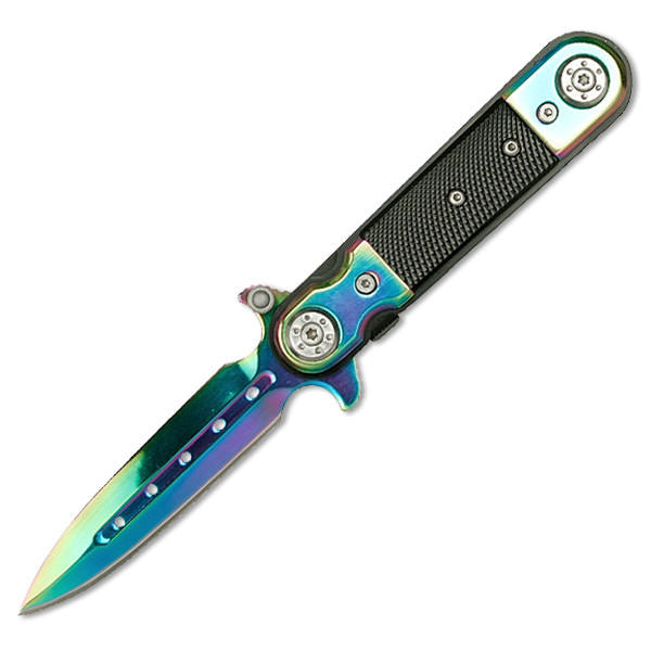 4" Closed Rainbow Tactical Stiletto Assisted Opening Knife G-10 Handle Collectible Weapons - Tophatter Daily Deals