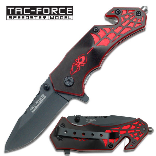 Black Mini Spider Handle Design Rescue Folder Spring Assist Knife - Tophatter's Guns'N'Weapons Store Collectible Weapons - Tophatter Daily Deals