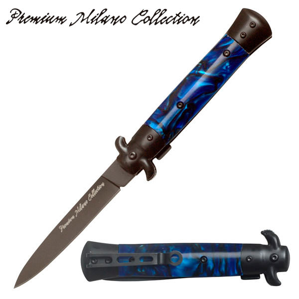 " Premium Milano Collection " Stiletto Style Spring Assist Knife - Blue Pearl - Tophatter's Guns'N'Weapons Store Collectible Weapons - Tophatter Daily Deals