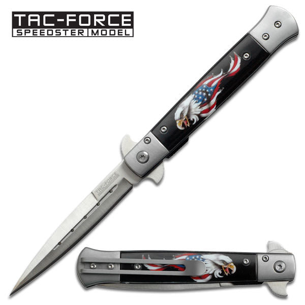 Italian Stiletto Style Spring Assisted Opening - Eagle USA Flag Collectible Weapons - Tophatter Daily Deals