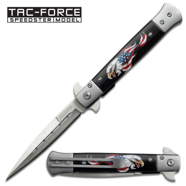 Italian Stiletto Style Spring Assisted Opening - Eagle USA Flag - Tophatter's Army Products & Self Defense Collectible Weapons - Tophatter Daily Deals