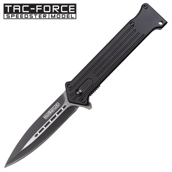 All Black Double Edged Joker Assisted Opening Knife With Two Tone Blade - TOPHATTER'S ARMORY DEALS Collectible Weapons - Tophatter Daily Deals