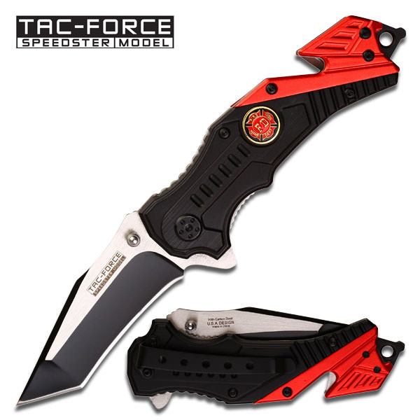 Firefighter Tanto Blade Spring-Assisted Rescue Folding Knife with Glass Break - TOPHATTER'S ARMORY DEALS Collectible Weapons - Tophatter Daily Deals