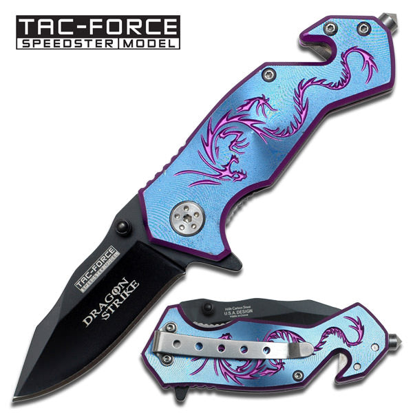 Dragon Blue Small Outdoor Hunting Rescue Spring Assist Pocket Knife - Tophatter's Inc. Weapons Store Online Collectible Weapons - Tophatter Daily Deals