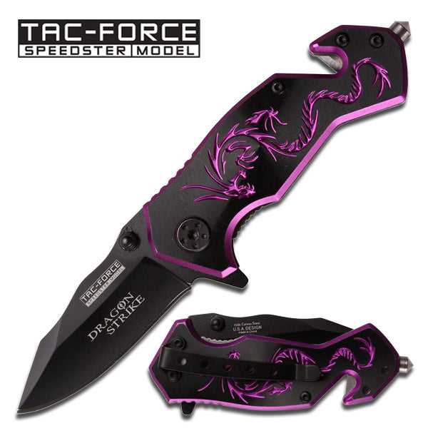 Dragon Purple Small Outdoor Hunting Rescue Spring Assist Pocket Knife - TOPHATTER'S ARMORY DEALS Collectible Weapons - Tophatter Daily Deals