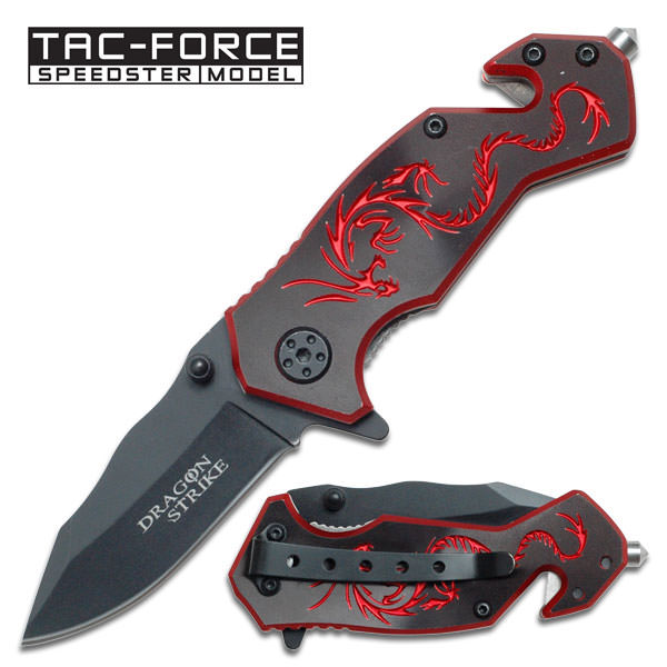 3.5" Closed Dragon Red Small Outdoor Hunting Rescue Pocket Knife - Tophatter's Guns'N'Weapons Store - FREE SHIPPING Collectible Weapons - Tophatter Daily Deals