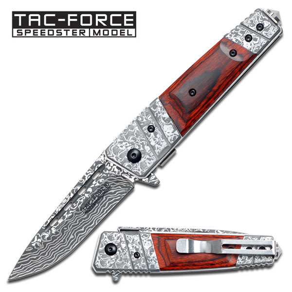 8" Damascus Etching Spring Assisted Folding Pocket Knife - Tophatter's Inc. Weapons Store Online Collectible Weapons - Tophatter Daily Deals