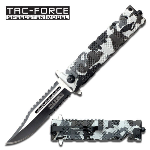 Spring Assist - 'Legal Auto Knife' - Snow Camo Tactical Rescue Fighter - TOPHATTER'S ARMORY DEALS Collectible Weapons - Tophatter Daily Deals
