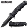 All Black Tactical Spring Assisted Knife Serrated Sawback Rescue Glassbreaker - TOPHATTER'S ARMORY DEALS Collectible Weapons - Tophatter Daily Deals