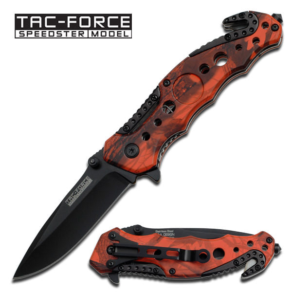 Tactical Rescue Spring Assisted Knife - Red Camo Handle - Tophatter's Guns'N'Weapons Store Collectible Weapons - Tophatter Daily Deals
