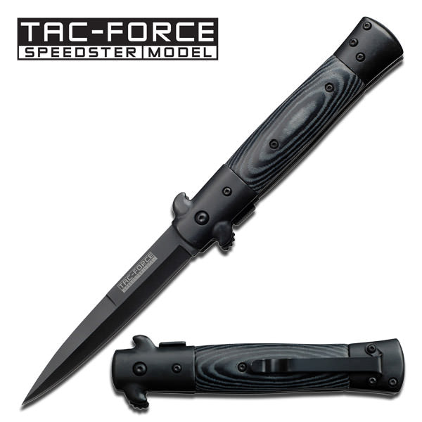 Black Micarta Handle Stiletto Style Spring Assisted Folding Knife - TOPHATTER'S ARMORY DEALS Collectible Weapons - Tophatter Daily Deals