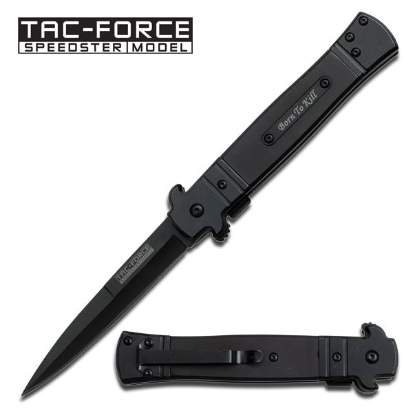Italian Stiletto Style Spring Assisted Knife - All Black - Tophatter's Guns'N'Weapons Store Collectible Weapons - Tophatter Daily Deals