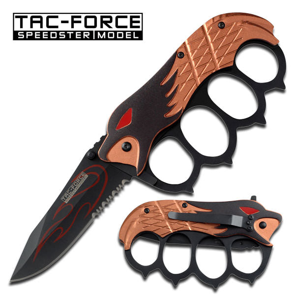 Eagle Eye Knuckle Handle Spring Assisted Open Pocket Knife Brown - TOPHATTER'S ARMORY DEALS Collectible Weapons - Tophatter Daily Deals