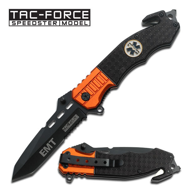EMT Paramedic Orange Black Tanto Spring Assisted Pocket Knife Collectible Weapons - Tophatter Daily Deals