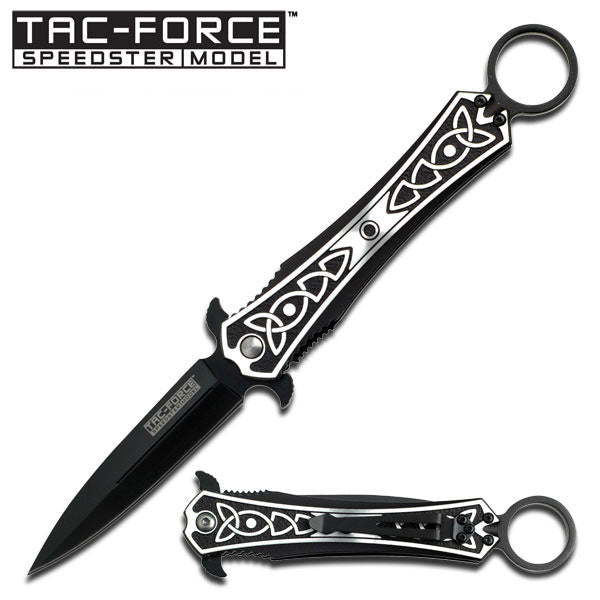 Celtic Snapshot Stiletto Style Spring Assisted Knife Silver/Black Aluminum Handle - Tophatter's Guns'N'Weapons Store Collectible Weapons - Tophatter Daily Deals