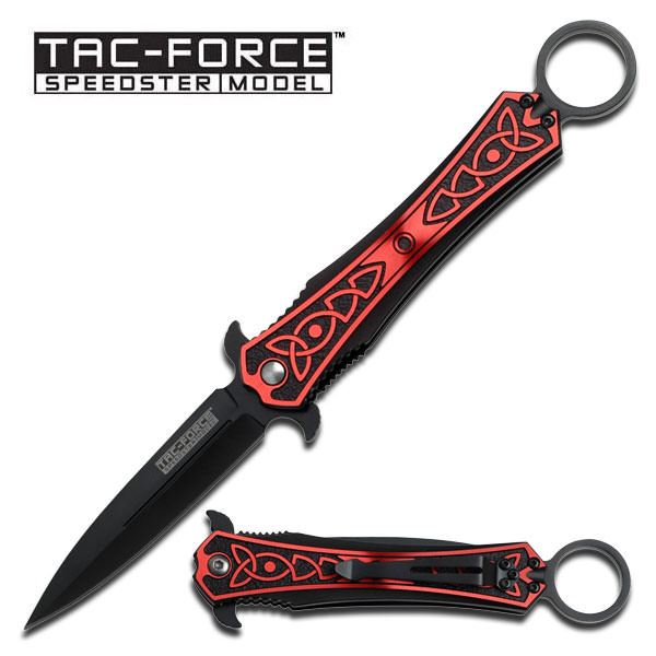 Celtic Snapshot Stiletto Style Spring Assisted Knife Red/Black Aluminum Handle - Tophatter's Guns'N'Weapons Store Collectible Weapons - Tophatter Daily Deals