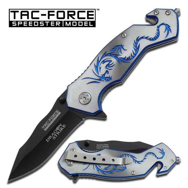 Blue Dragon Tactical Rescue Folder Spring Assist Knife - TOPHATTER'S ARMORY DEALS Collectible Weapons - Tophatter Daily Deals
