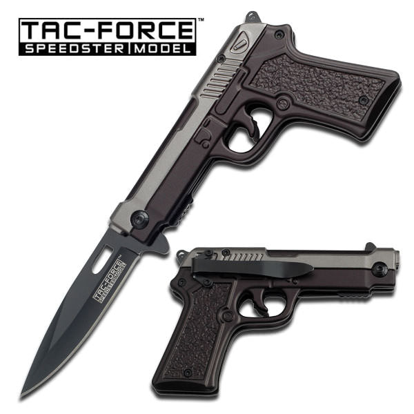 Fully Loaded Spring Assist Pistol Folding Knife - Grey and Black Collectible Weapons - Tophatter Daily Deals