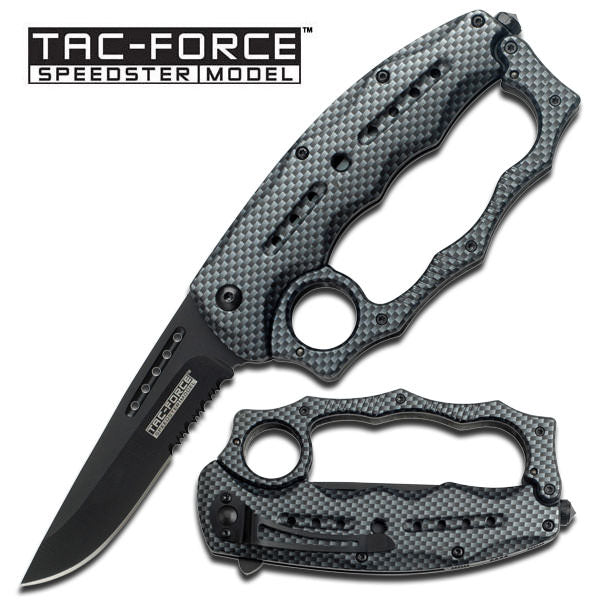 Carbon Fiber Knuckle Handle Spring Assisted Knife With Glass Breaker - Tophatter's Army Products & Self Defense Collectible Weapons - Tophatter Daily Deals