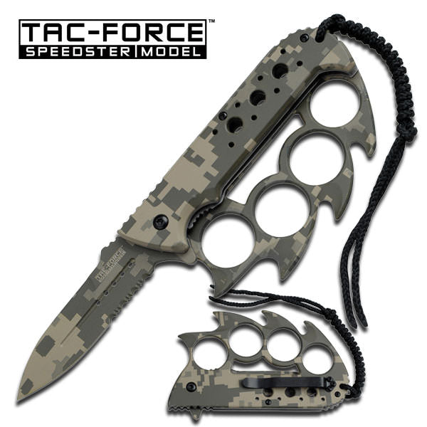 Knuckle Handle Assisted Opening Folder Knife Digital Camo With Lanyard Collectible Weapons - Tophatter Daily Deals