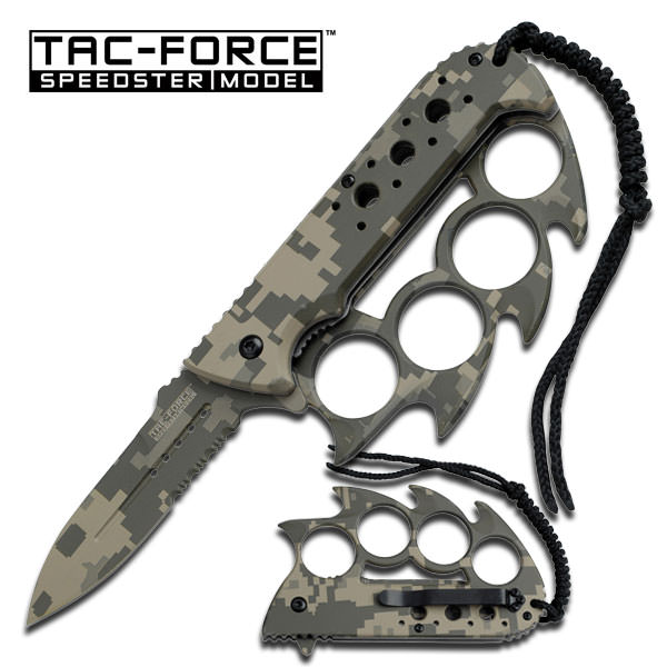 Knuckle Handle Assisted Opening Folder Knife Digital Camo With Lanyard - TOPHATTER'S ARMORY DEALS Collectible Weapons - Tophatter Daily Deals