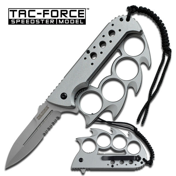 Silver Knuckle Handle Spring Assisted Knife With Lanyard - Tophatter's Guns'N'Weapons Store Collectible Weapons - Tophatter Daily Deals