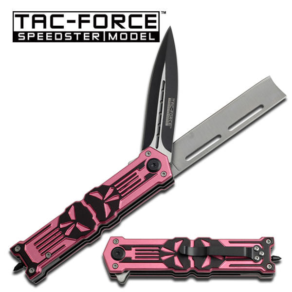 Dual Bladed Punisher Spring Assisted Knife With Glass Breaker Collectible Weapons - Tophatter Daily Deals