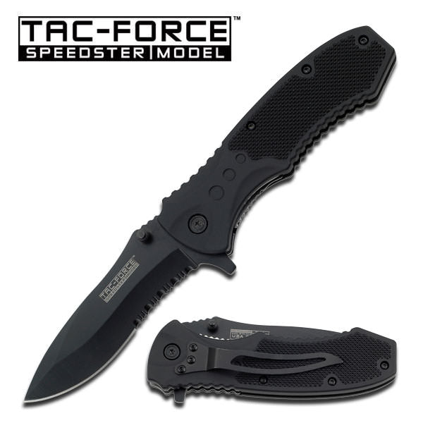 Tac-Force Black Serrated Tactical Hunting Assisted Opening Knife - TOPHATTER'S ARMORY DEALS Collectible Weapons - Tophatter Daily Deals