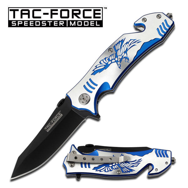 4.75" Closed Blue Eagle Pattern Rescue Spring Assist Knife Collectible Weapons - Tophatter Daily Deals
