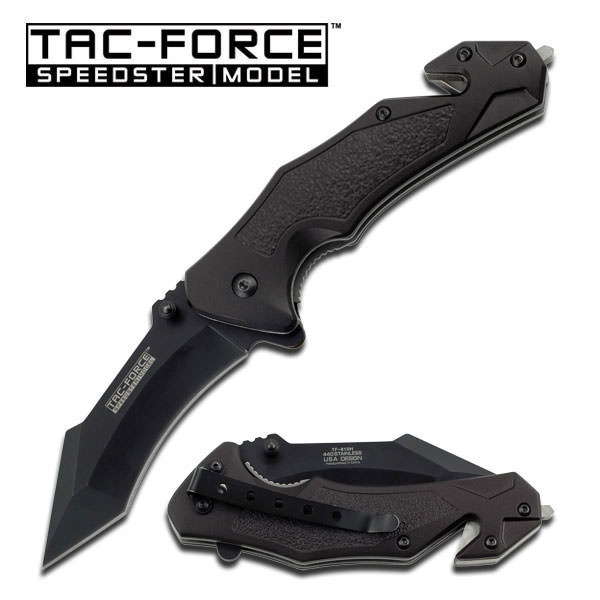 Rescue Spring Assist Open Pocket Knife Black Curved Tanto Blade Tactical - Tophatter's Guns'N'Weapons Store Collectible Weapons - Tophatter Daily Deals