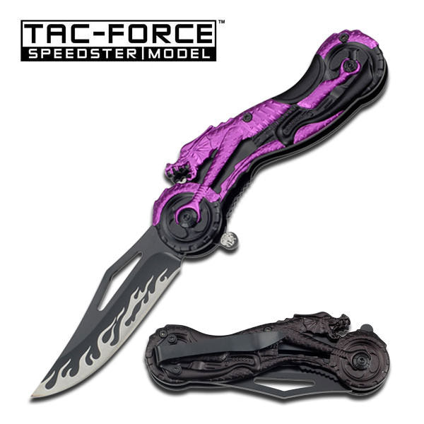 Purple Dragon On Motorcycle Handle Assisted Opening Knife - TOPHATTER'S ARMORY DEALS Collectible Weapons - Tophatter Daily Deals