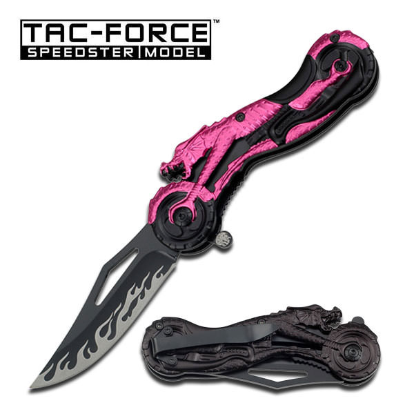 Pink Dragon On Motorcycle Handle Assisted Opening Knife Collectible Weapons - Tophatter Daily Deals