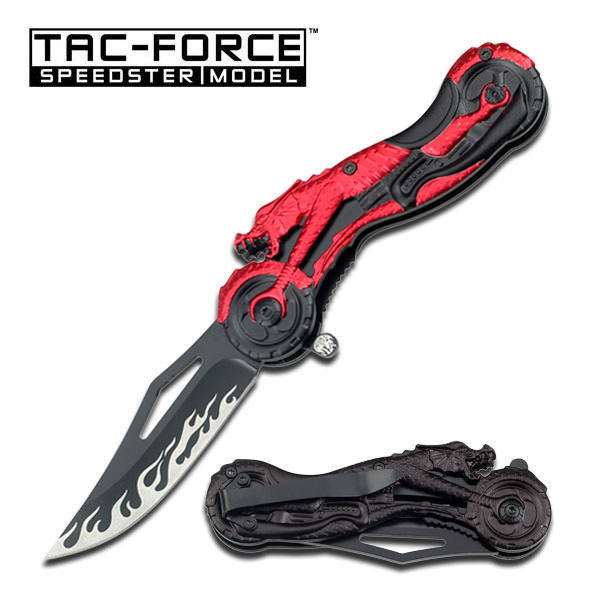 Red Dragon On Motorcycle Handle Assisted Opening Knife - TOPHATTER'S ARMORY DEALS Collectible Weapons - Tophatter Daily Deals