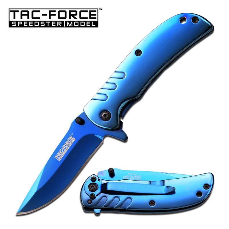 Tac Force Blue Ti-Coating 3.5 Inch Closed Spring Assisted Opening Knife - TOPHATTER'S ARMORY DEALS Collectible Weapons - Tophatter Daily Deals