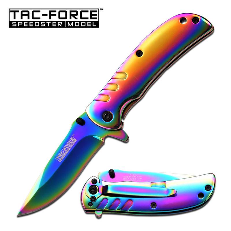 Spring Assisted Knife 3.5 Inch Closed Rainbow Ti-Coating Handle - Tophatter's Inc. Weapons Store Online Collectible Weapons - Tophatter Daily Deals