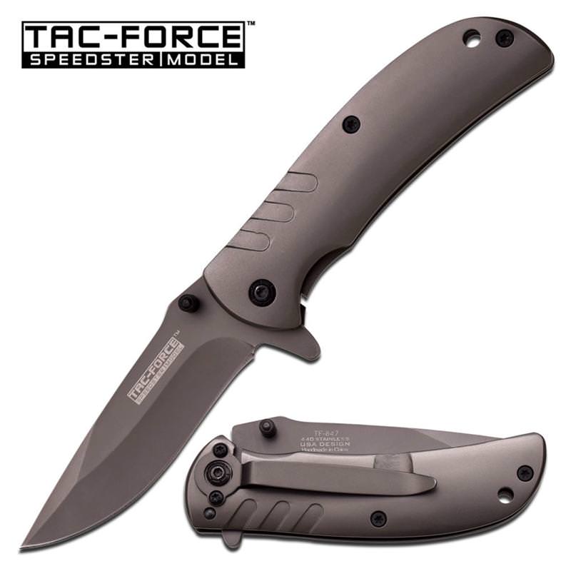 Tac Force 3.5 Inch Closed Grey Ti-Coating Spring Assisted Knife - Tophatter's Inc. Weapons Store Online Collectible Weapons - Tophatter Daily Deals